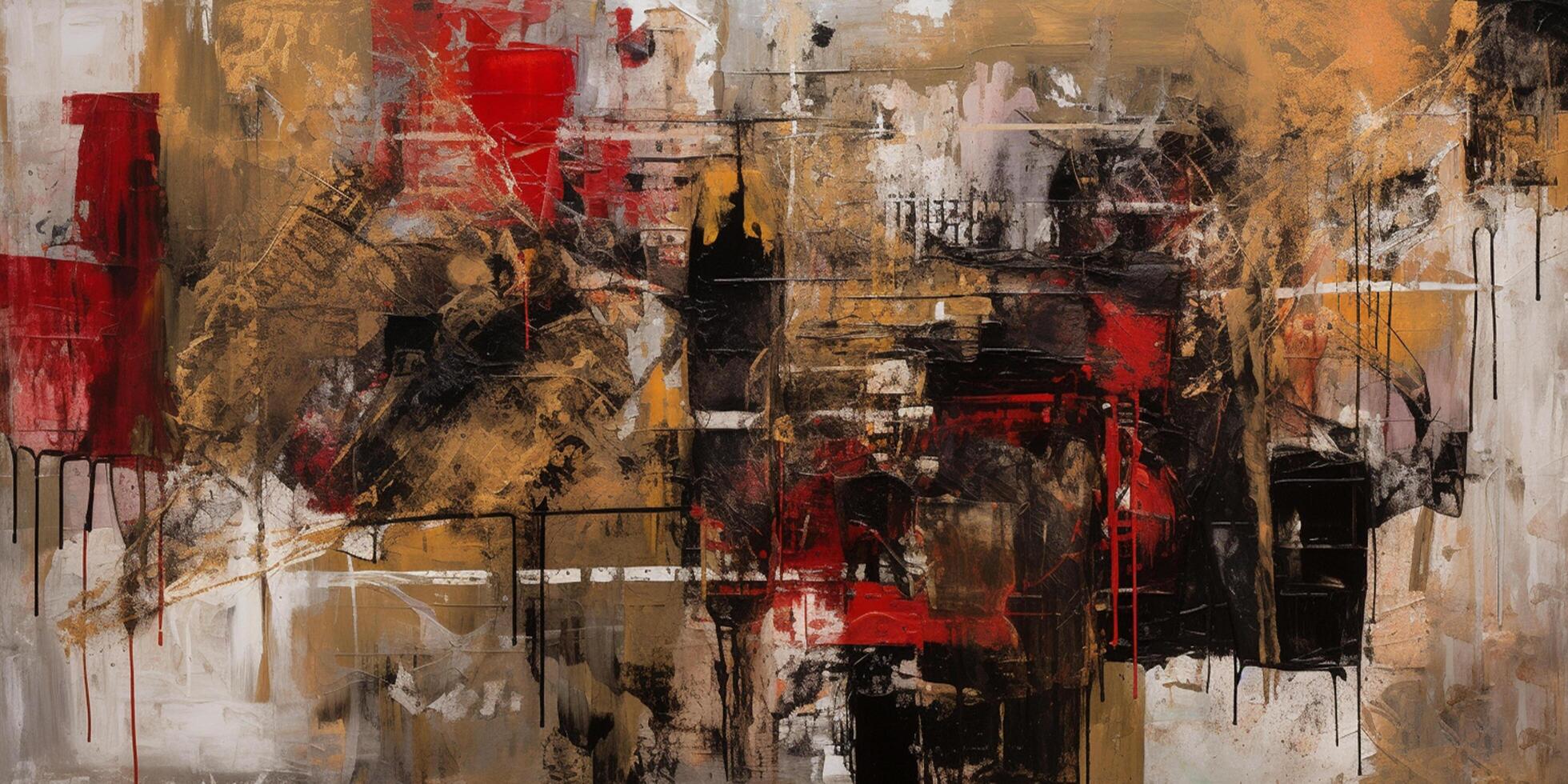 industriell Träumereien ein fesselnd Collage von rot und Sepia im ein groß Segeltuch Gemälde ai generiert foto