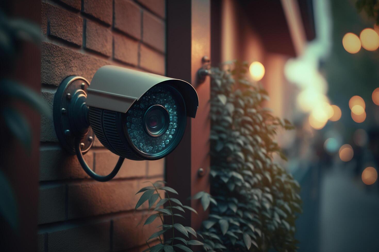 Überwachung Kamera montiert auf ein Mauer zum verbessert Sicherheit Maße ai generiert foto