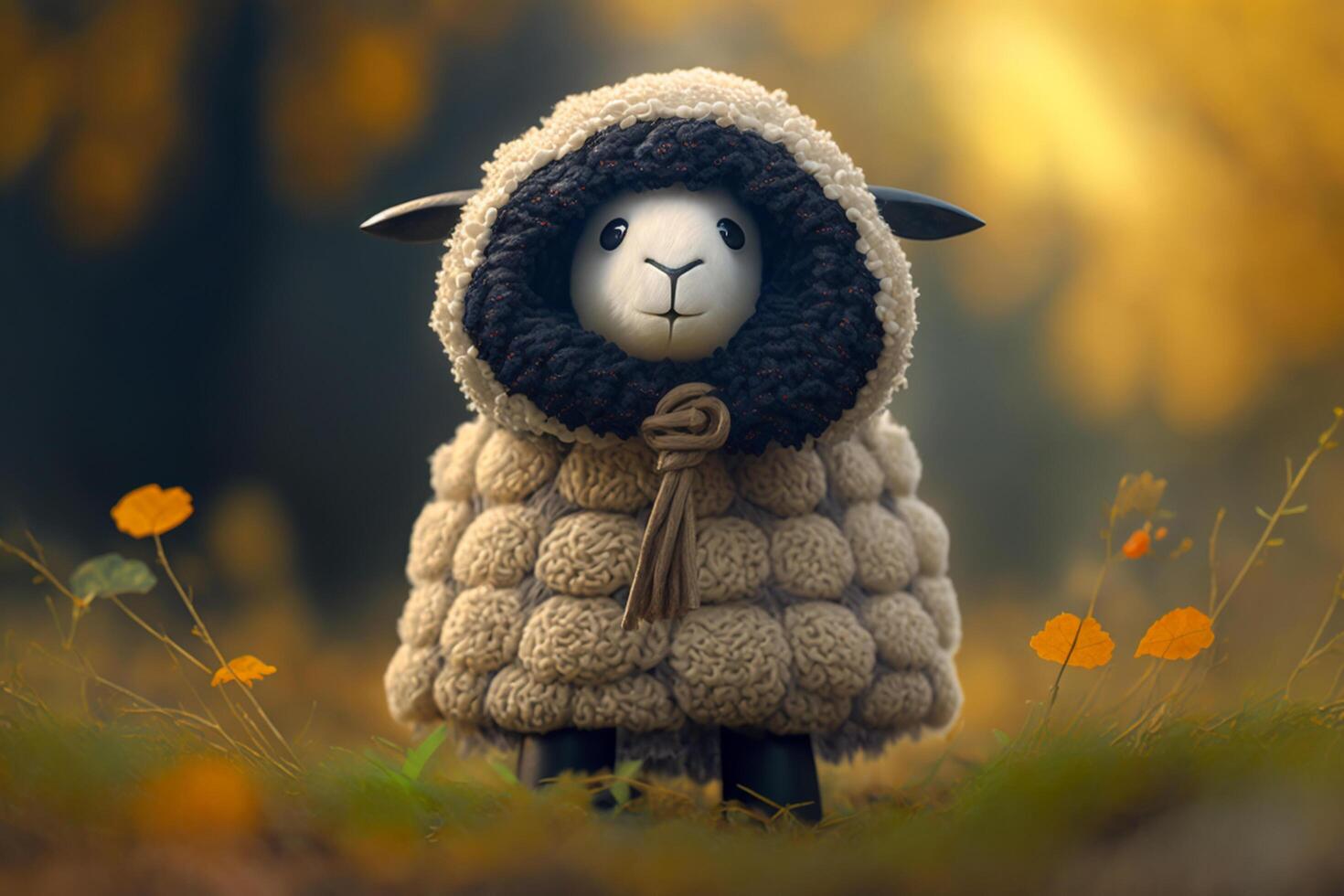 flauschige Abenteurer süß wenig Schaf im ihr Wolle Mäntel erkunden das golden Wiese ai generiert foto
