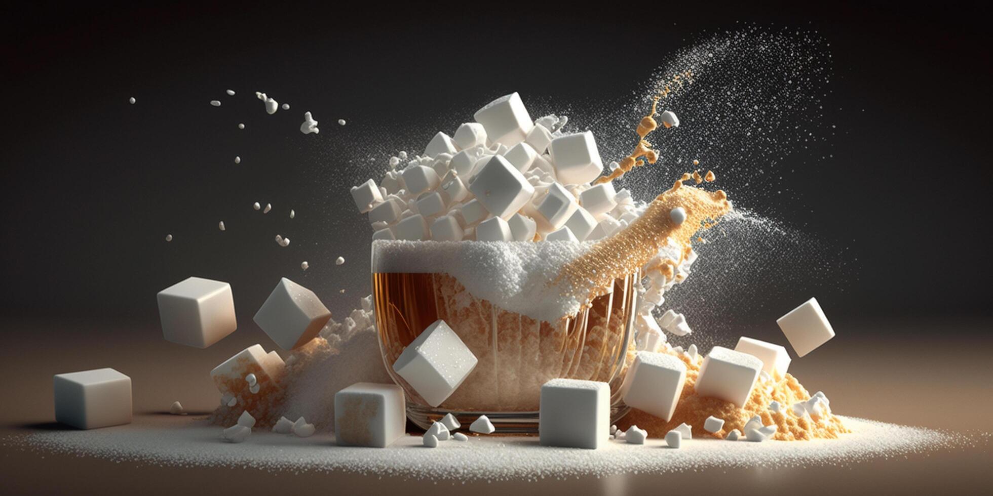 ungesund Zucker Würfel - - ein Süss und gefährlich Freude ai generiert foto