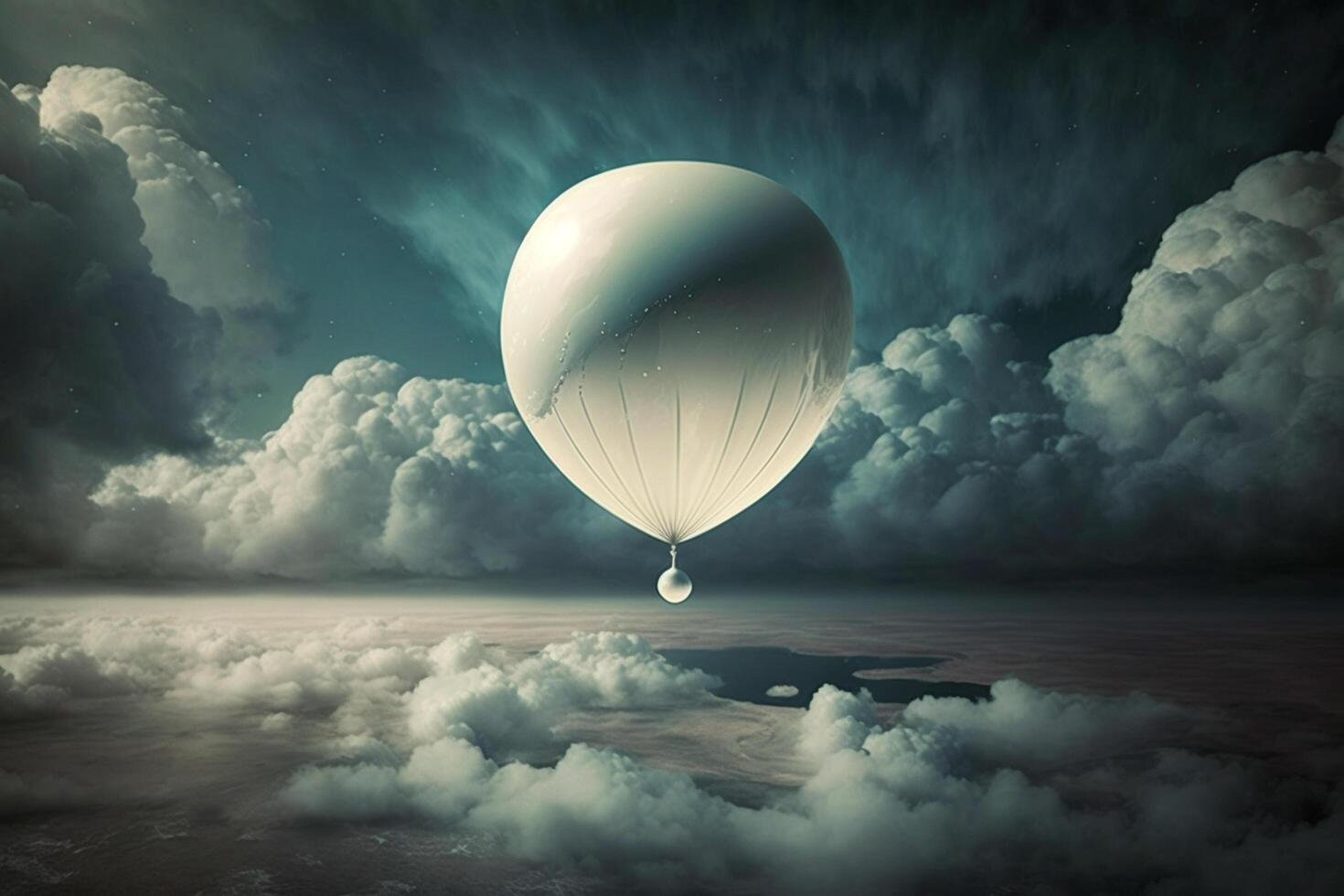 Illustration von ein Wetter Ballon auf wolkig Himmel. Wetter Vorhersage. Forschung ai generiert foto