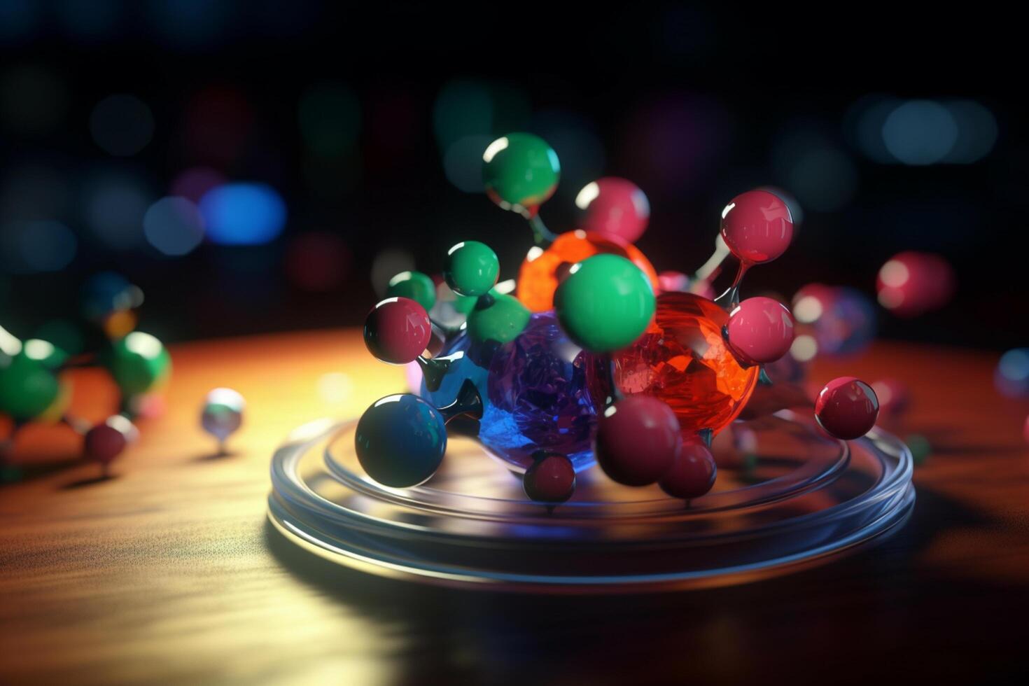 bunt 3d Illustration abbilden das mikroskopisch Prozess von Polymerisation ai generiert foto