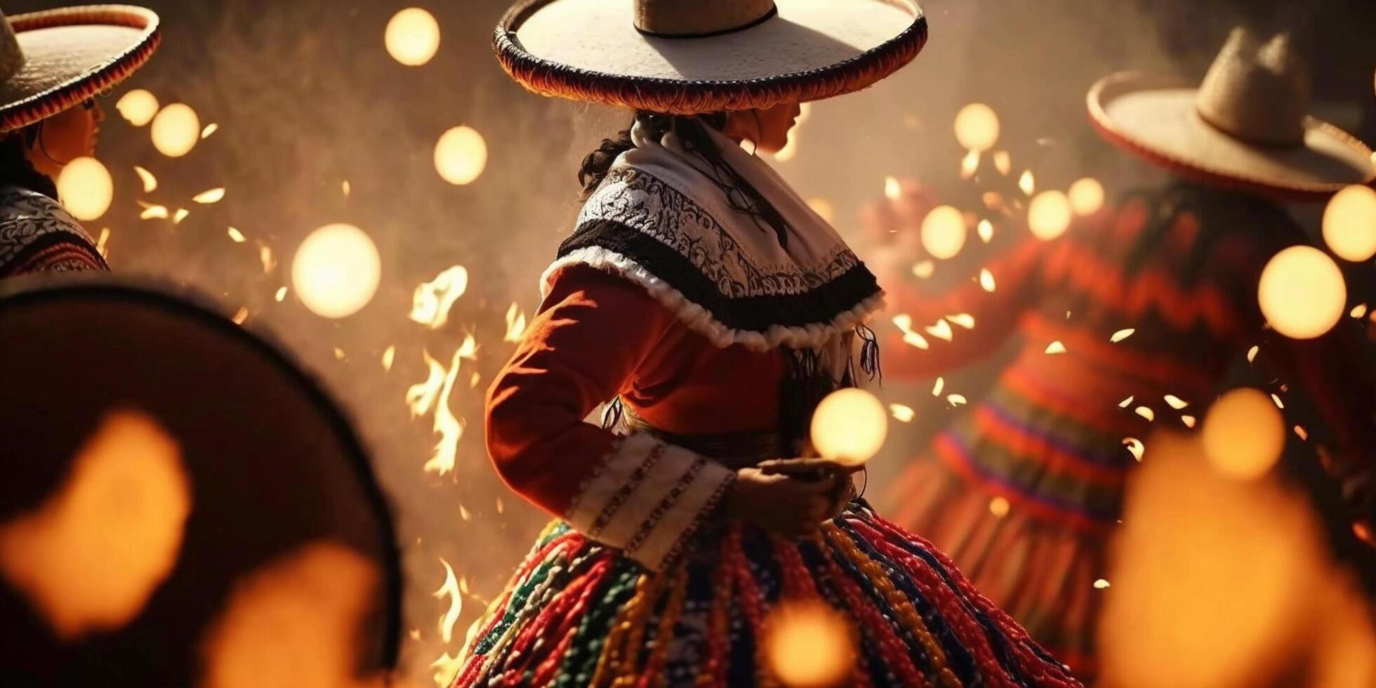 festlich Abend Szenen mit Feuer und tanzen zum Mexikaner dia de san Juan Urlaub ai generiert foto