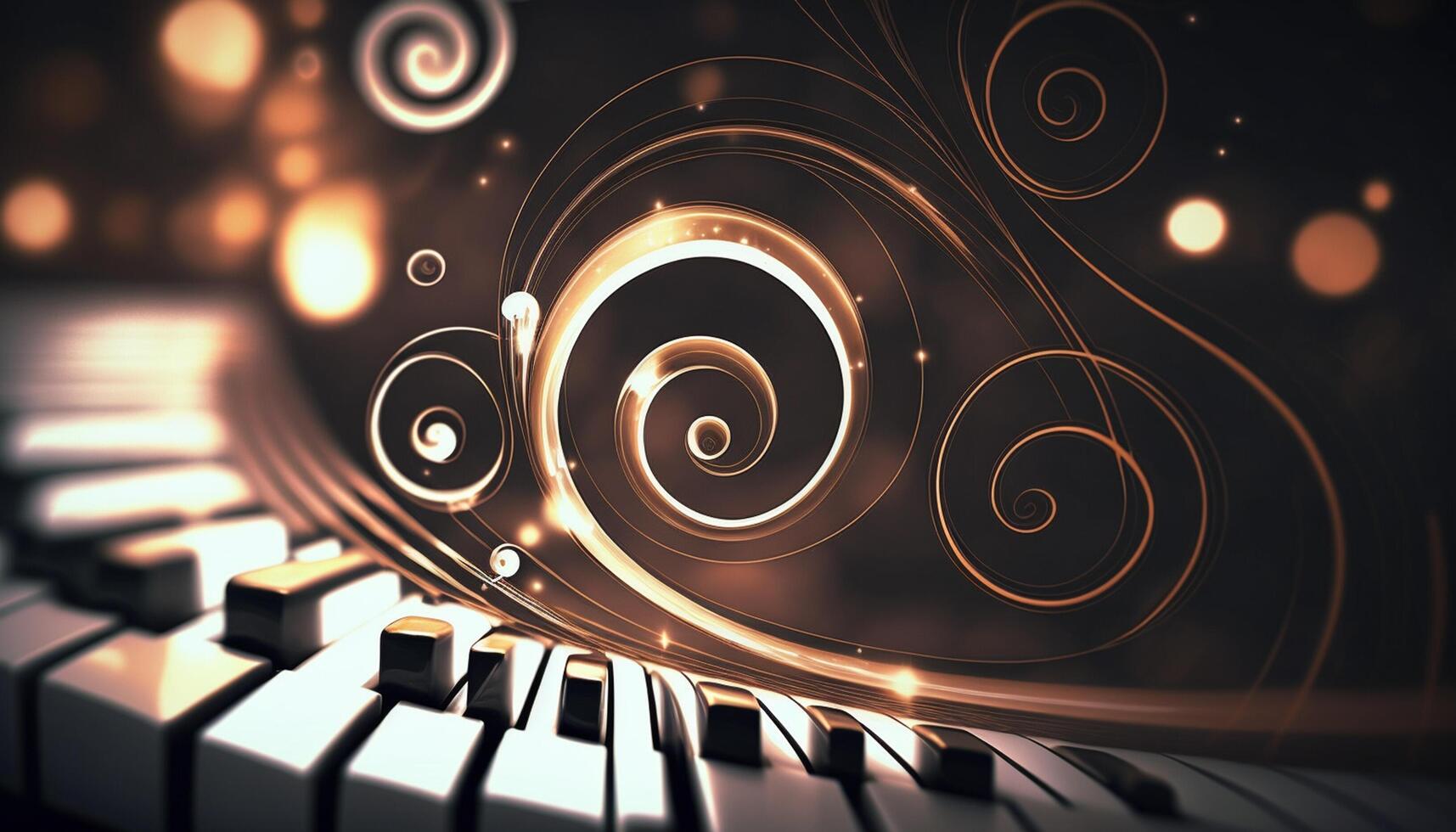 Musical Wirbel ein abstrakt Komposition von Klavier Schlüssel Darstellen Klang Wellen ai generiert foto