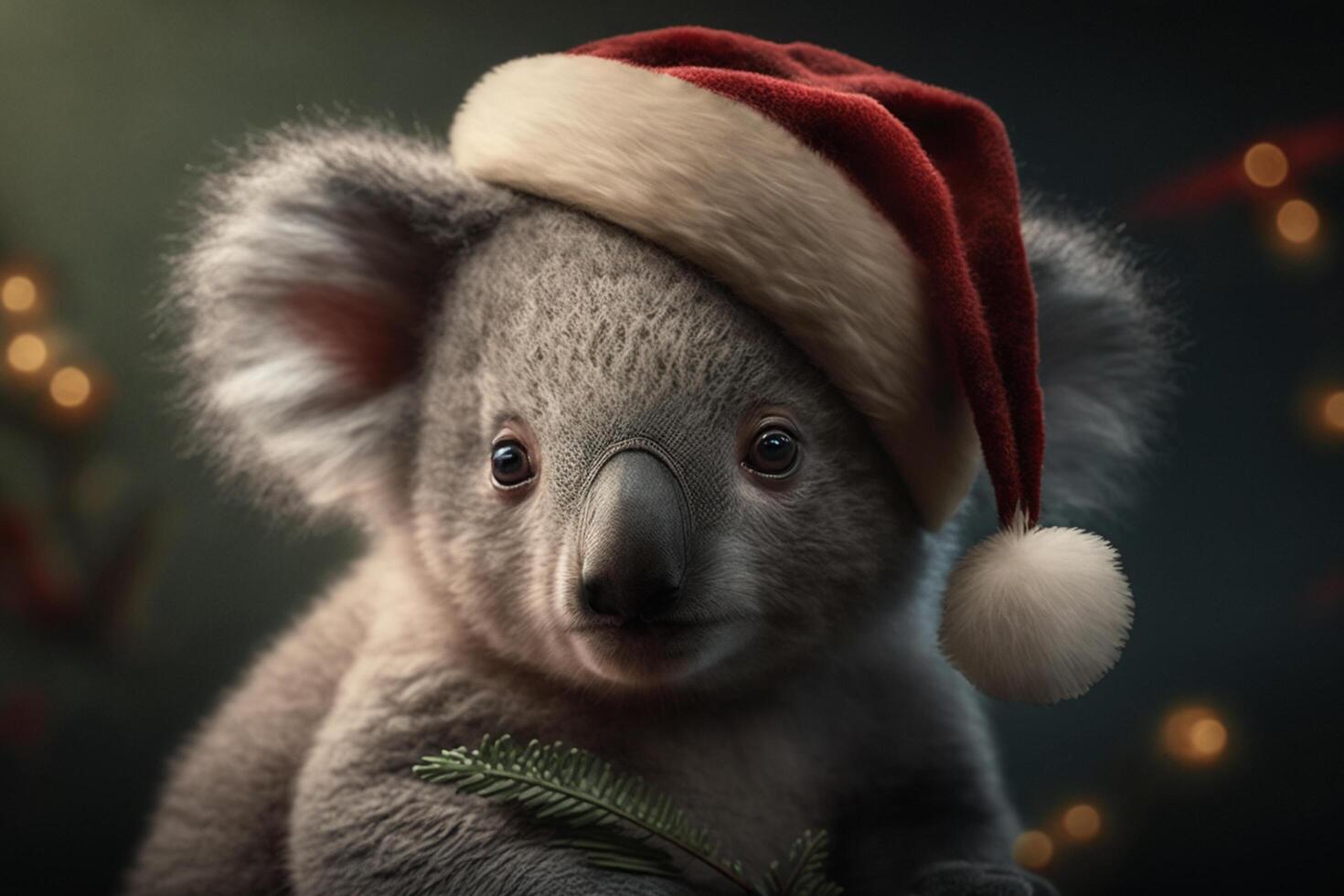 Koala tragen Santa's Santa Hut auf Weihnachten Vorabend ai generiert Inhalt foto