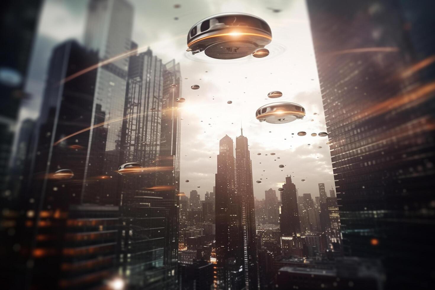 fliegend Autos im das Stadt ein futuristisch KI-betrieben Konzept Illustration ai generiert foto