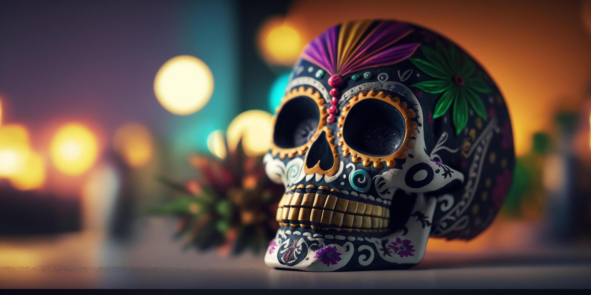 bunt dekoriert Schädel feiern Mexikaner Tag von das tot Festival ai generiert foto