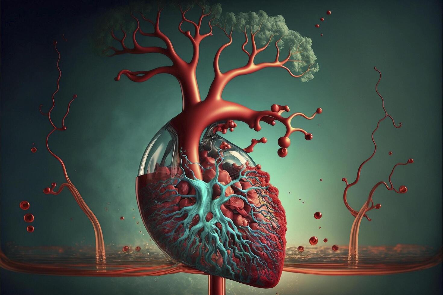 symbolisch 3d Illustration von ein Herz mit Blut Verkehr, abbilden Herz Attacke und Herz Gesundheit ai generiert foto