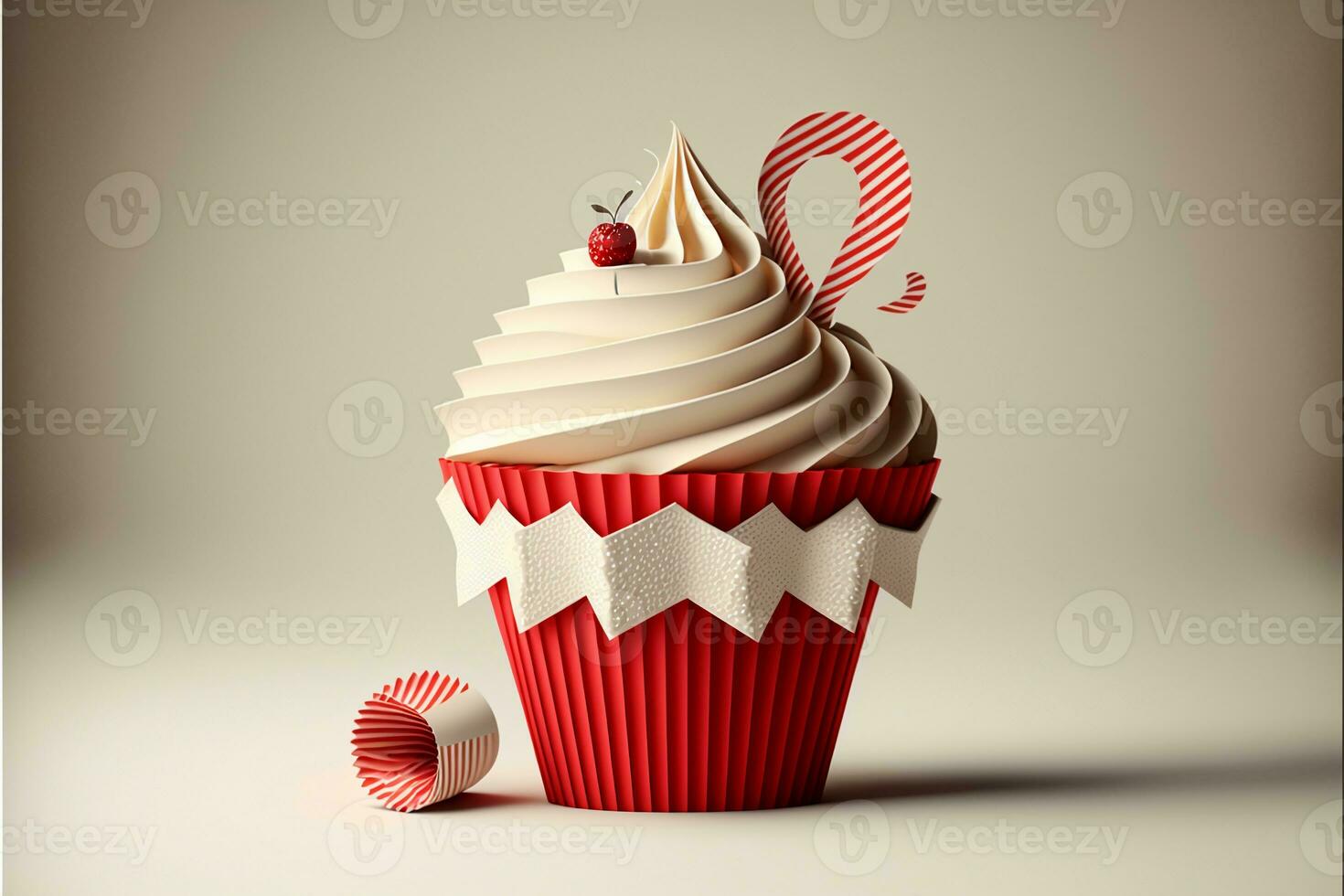 Papier Kunst von Cupcake auf Licht grau Hintergrund. 3d machen. foto