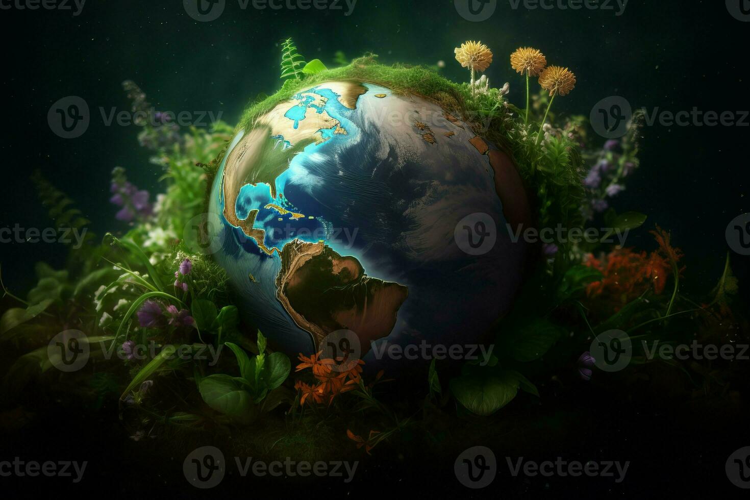Planet Erde Tag Blumen. generieren ai foto