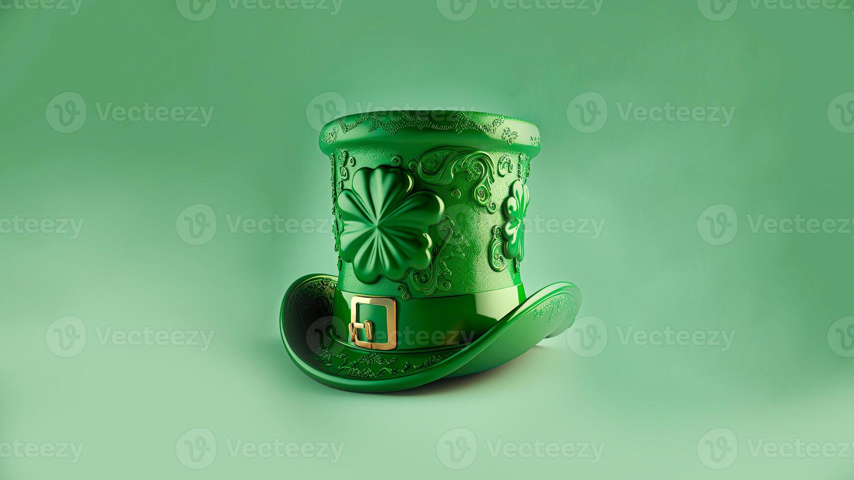 3d machen von Kobold Hut gedruckt mit Kleeblatt Blätter auf Pastell- Grün Hintergrund. st. Patrick's Tag Konzept. foto