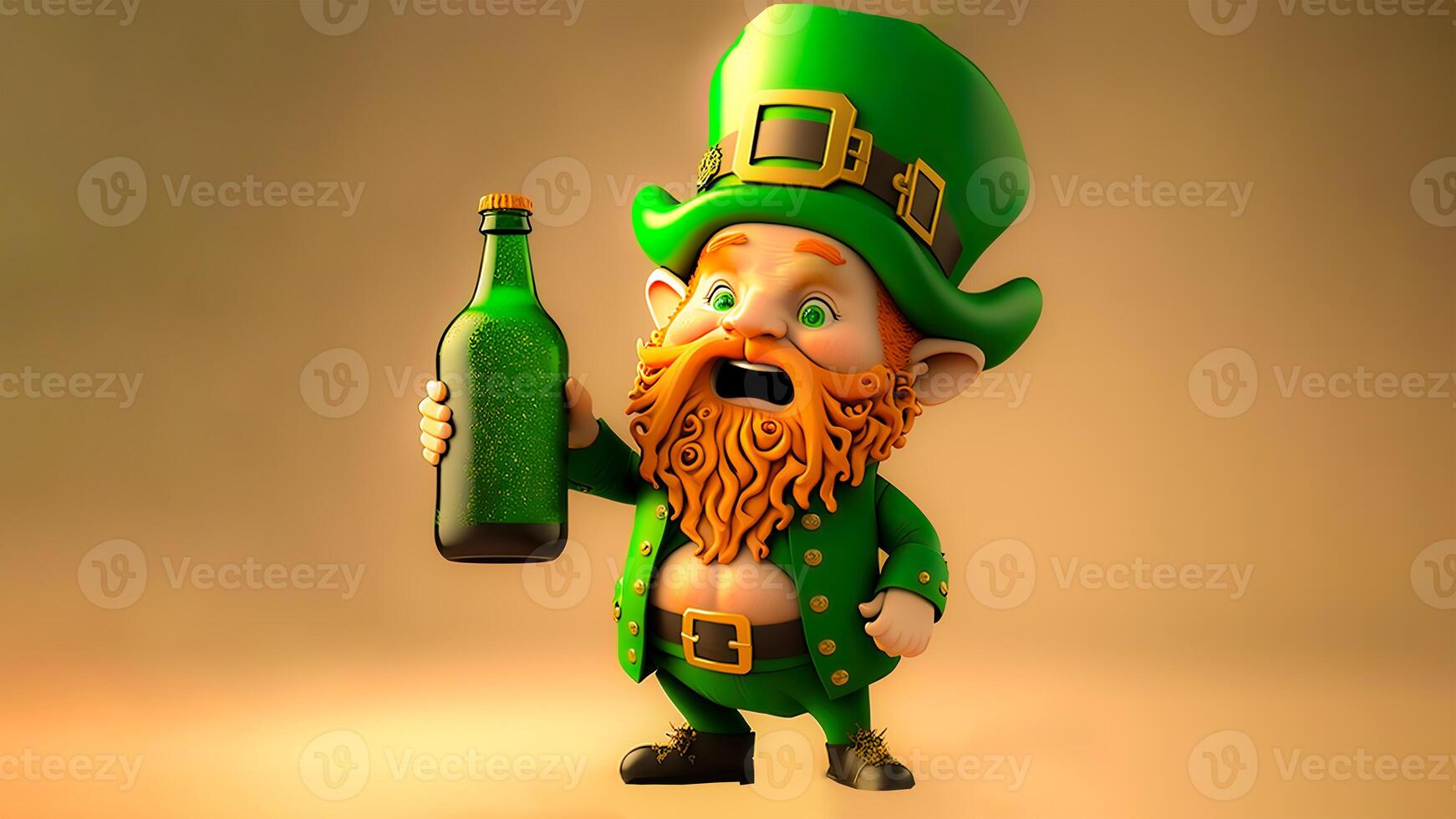 3d machen von heiter Kobold Mann Charakter halten Alkohol Flasche und Kopieren Raum. st. Patrick's Tag Konzept. foto