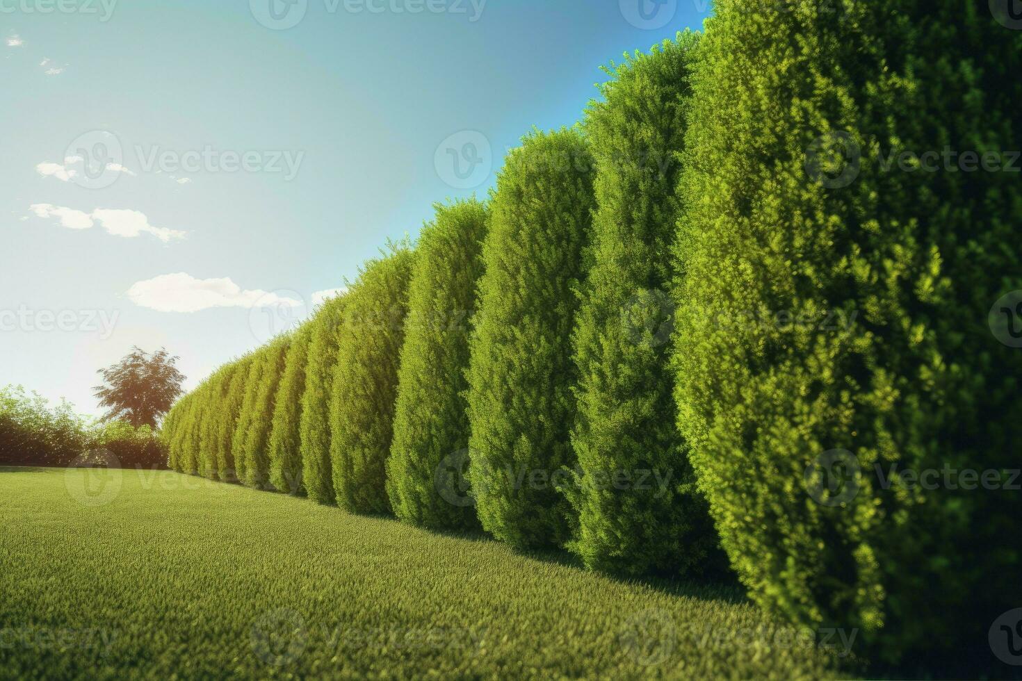 lange Baum Hecke Garten. generieren ai foto