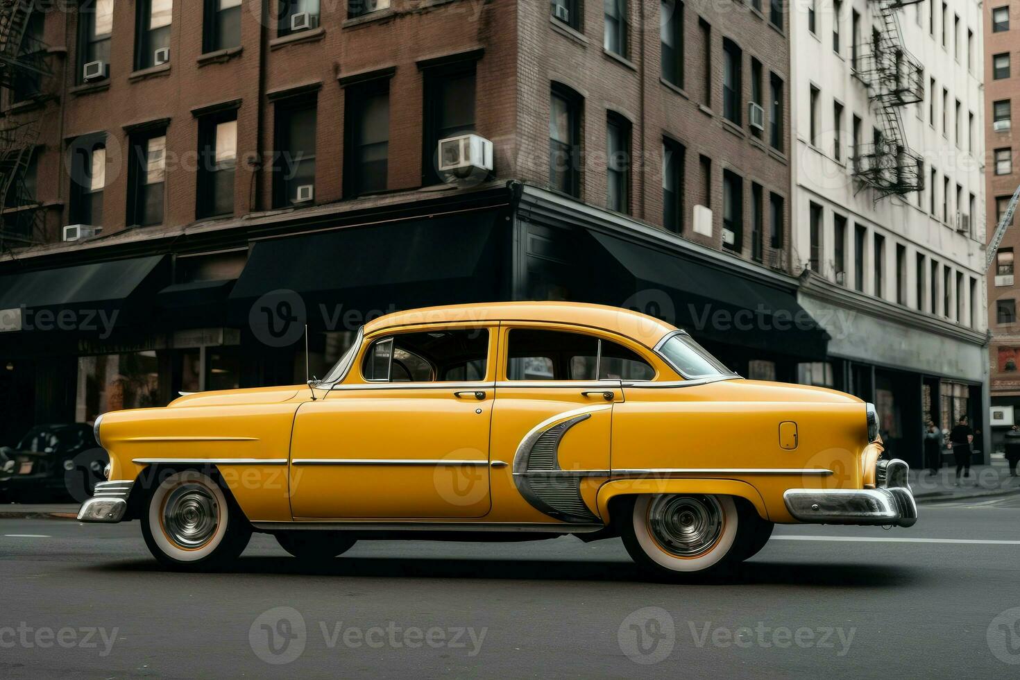 Gelb retro Taxi Wagen. generieren ai foto