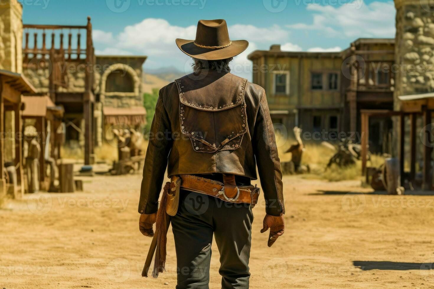 Cowboy wild Westen retro Stadt. generieren ai foto