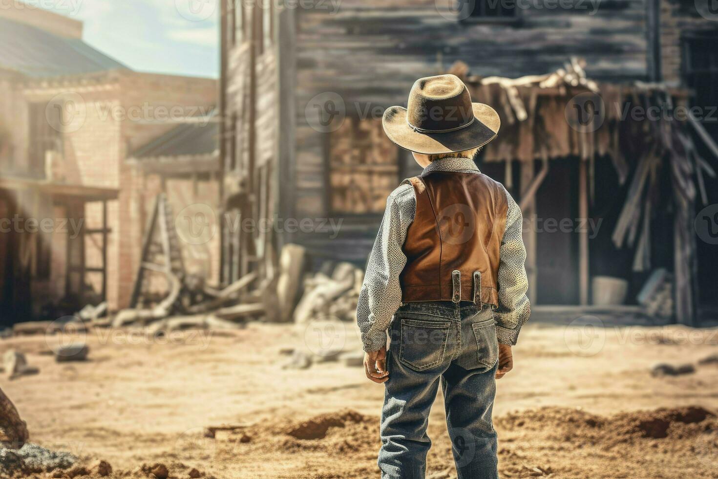 Cowboy Kind Junge wild Westen. generieren ai foto