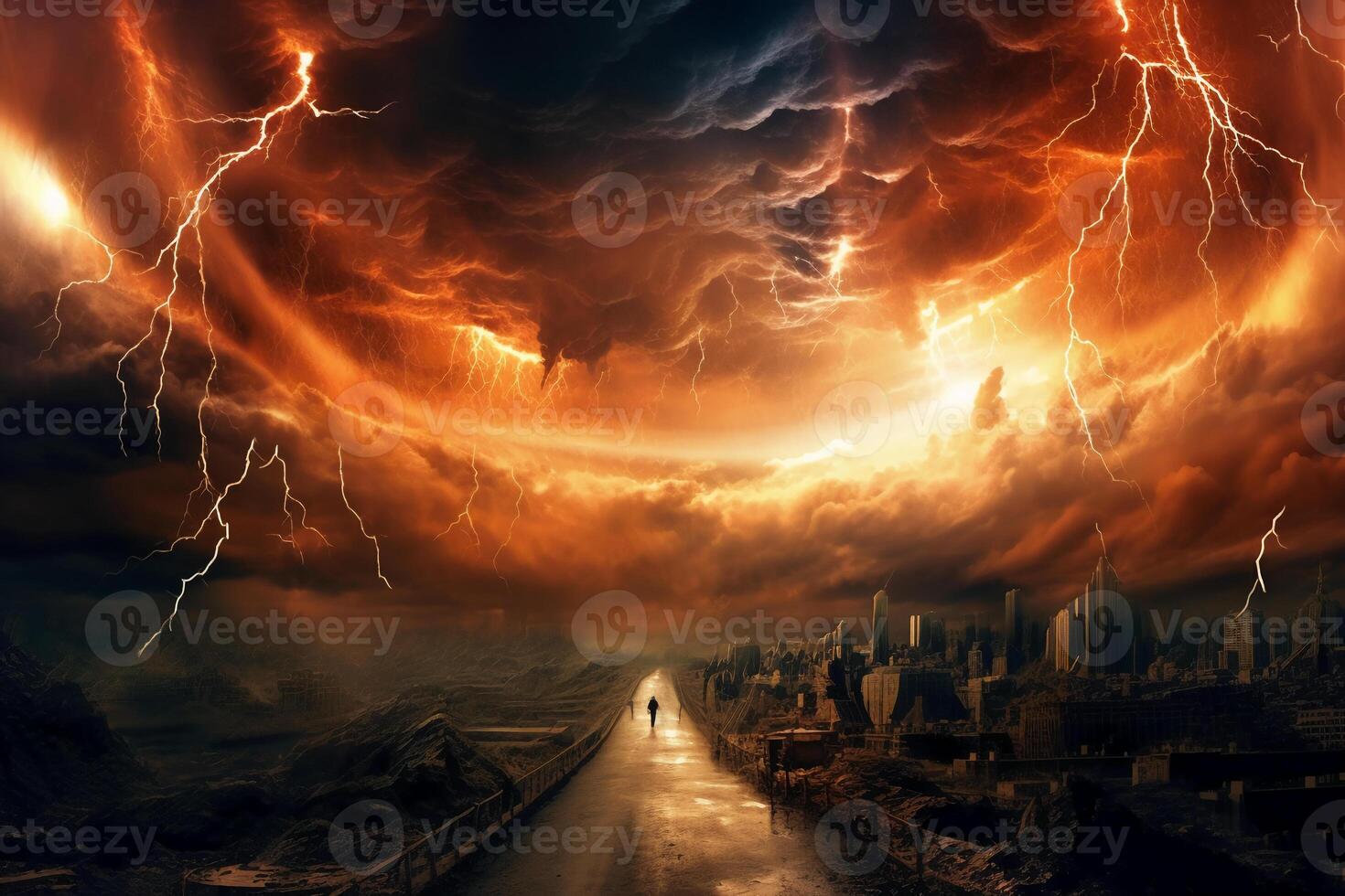 hell Blitze im apokalyptisch Himmel. ai generativ foto