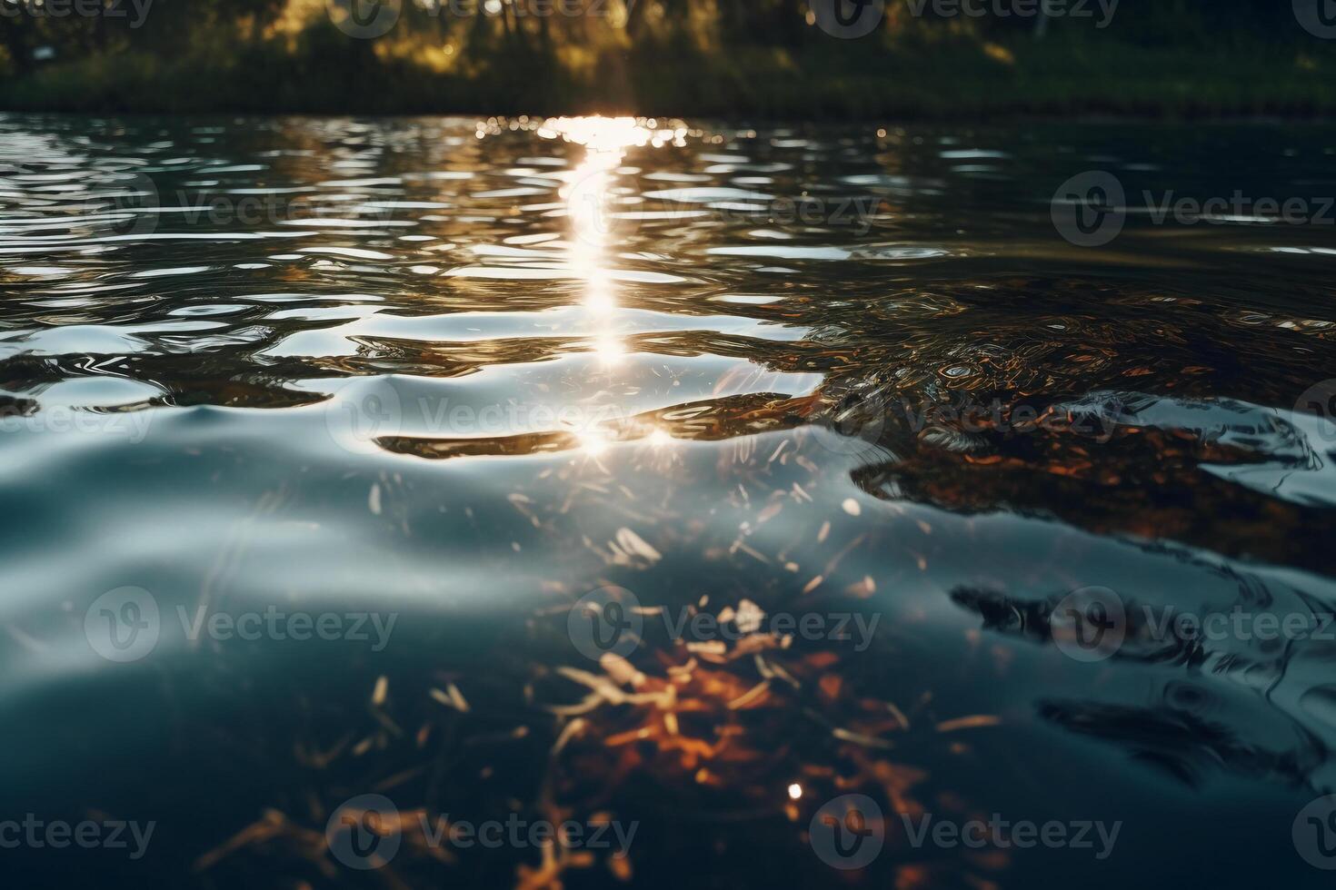 See, knackig strahlend Reflexionen, Sonnenlicht strahlend. ai generativ foto