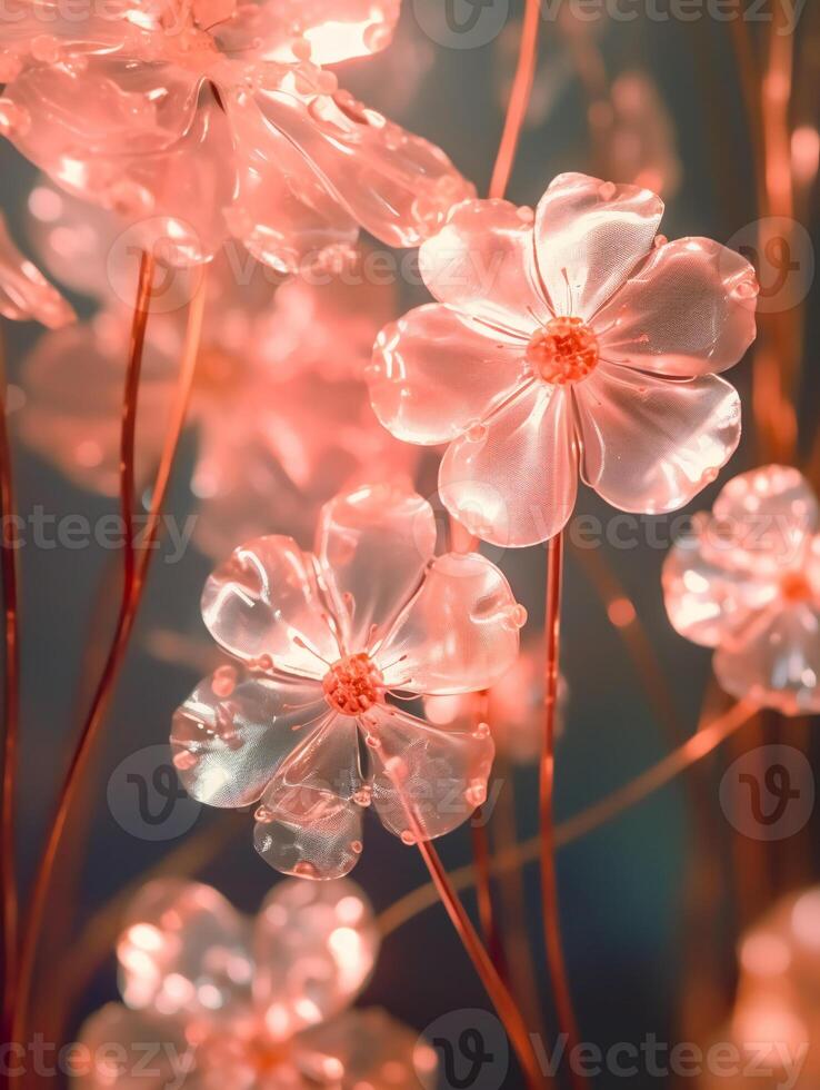 schließen oben Foto von transparent Blumen transparent Licht. ai generativ