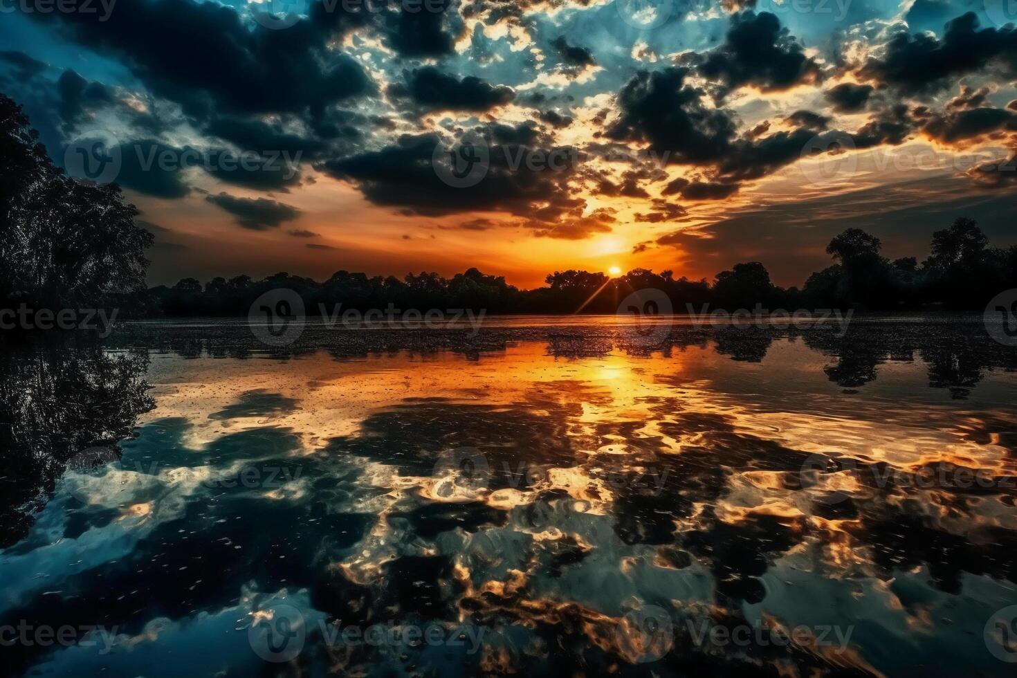 ein Szene im welche das ganz Himmel ist reflektiert im das Wasser. ai generativ foto