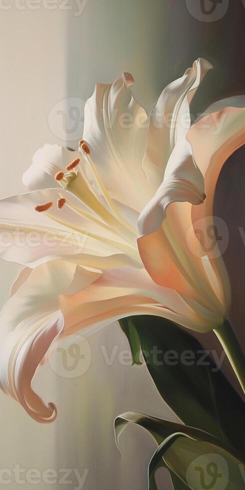 ein extrem schließen oben von ein schön Lilie Öl malen. ai generativ foto