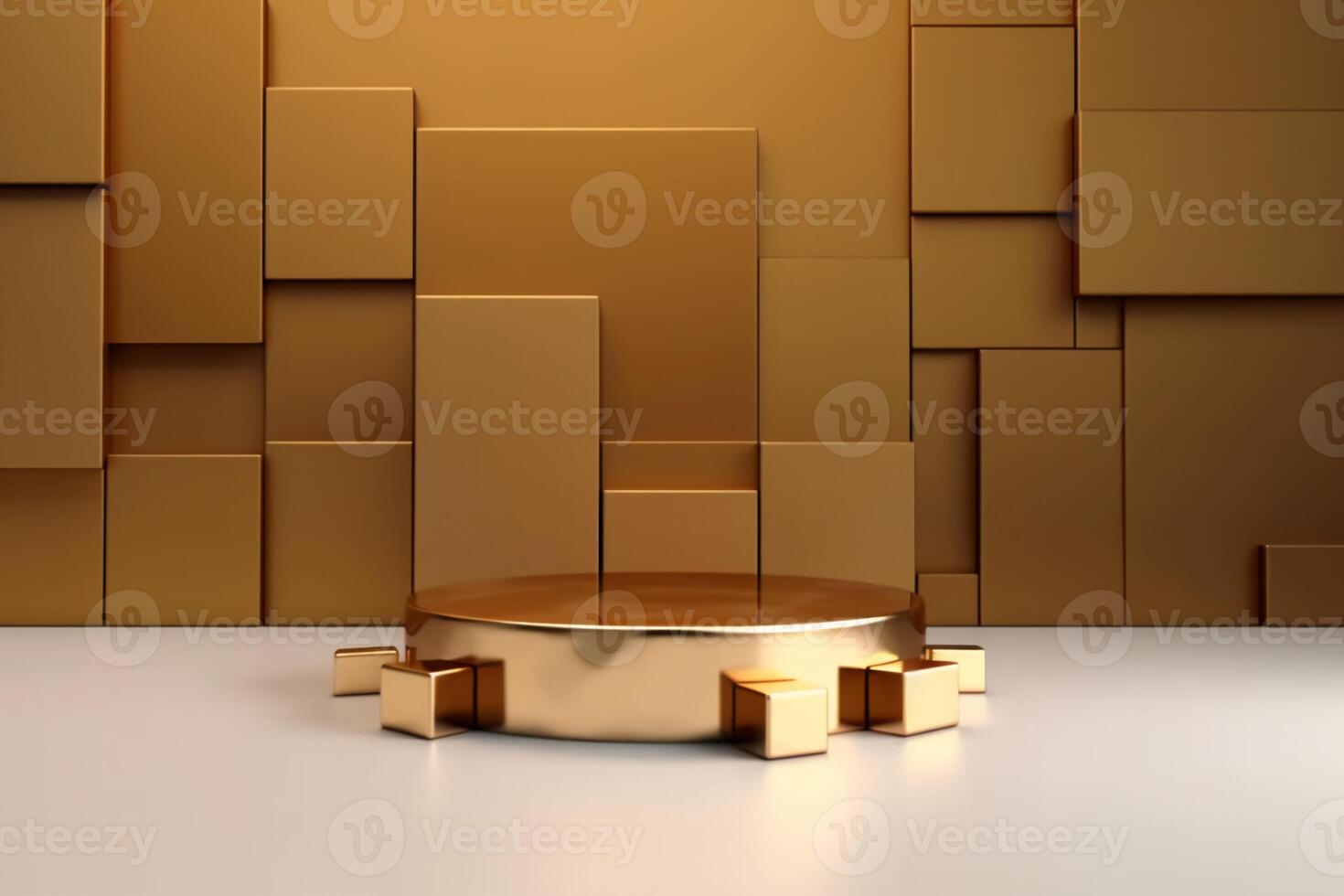 Luxus Gold Hintergrund Präsentation Produkt Anzeige Podium Stand oder leeren Werbung Sockel Vitrine Bühne und golden Mauer Studio Szene auf Mode Hintergrund mit leer Plattform. ai generativ foto