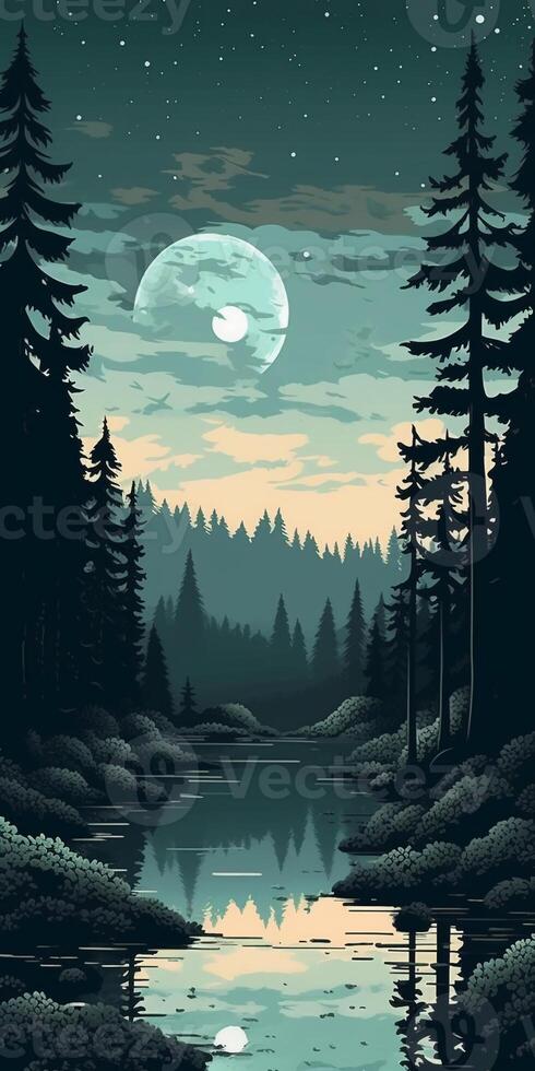 Nacht Wald Muster, minimal, Grafik Poster Design. ai generativ foto