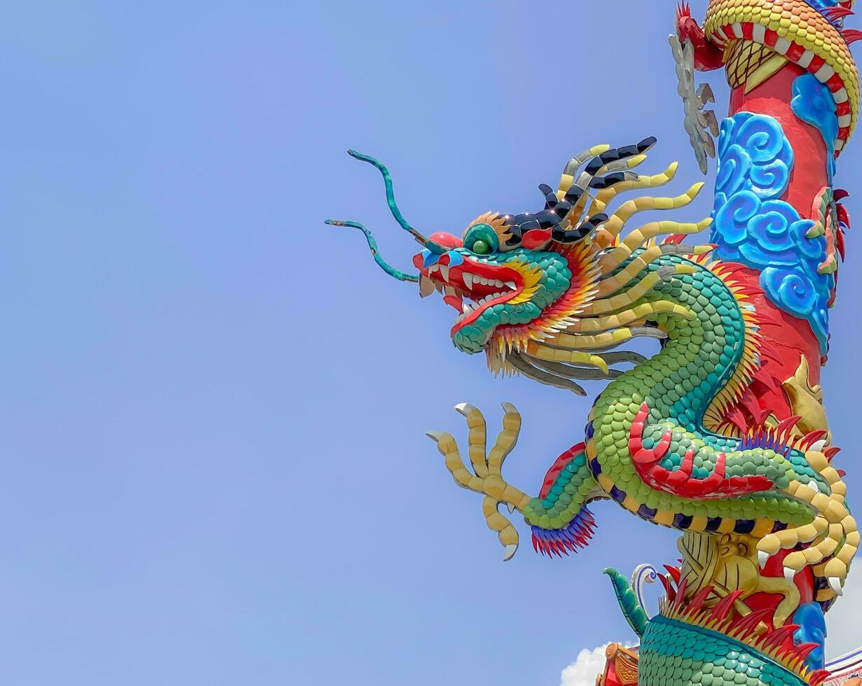 Drachen Statue, Drachen Symbol, Drachen Chinesisch, ist ein schön thailändisch und Chinesisch die Architektur von Schrein, Tempel. ein Symbol von gut Glück und der Wohlstand während das Chinesisch Neu Jahr Feierlichkeiten. foto