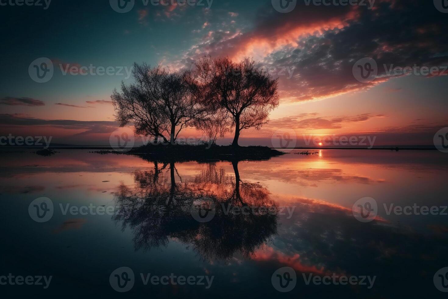 ein Szene im welche das ganz Himmel ist reflektiert im das Wasser. ai generativ foto