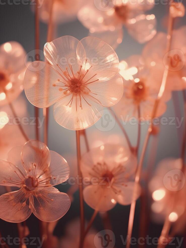 schließen oben Foto von transparent Blumen transparent Licht. ai generativ