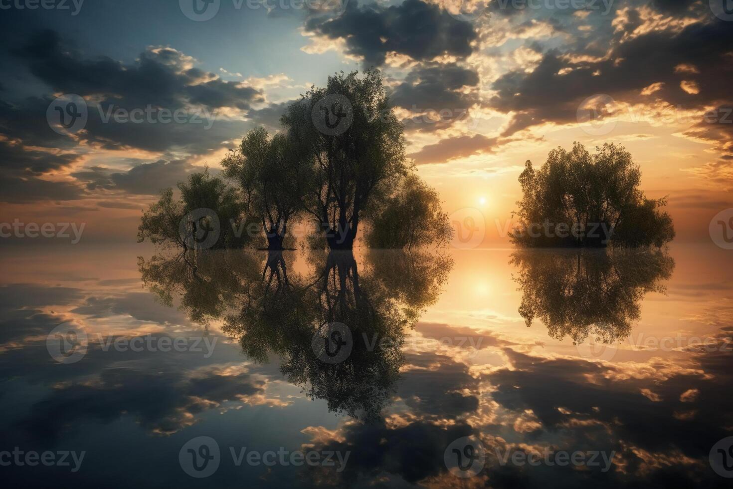 ein Szene im welche das ganz Himmel ist reflektiert im das Wasser. ai generativ foto