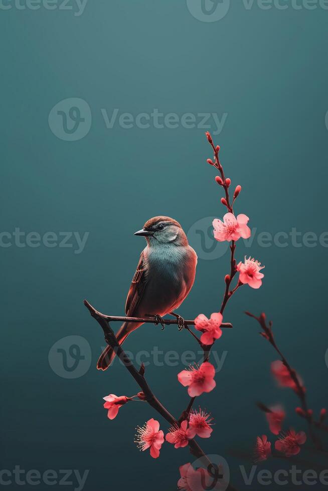 einfach Blumen und Vogel Telefon modern Hintergrund, minimal, abstrakt, ästhetisch, modern, minimalistisch. ai generativ foto