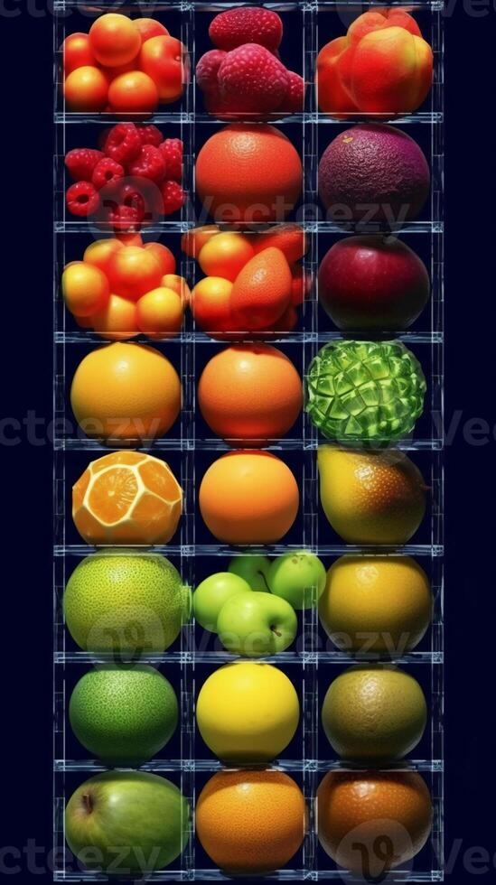 ein Sammlung von Früchte im anders Farben. ai generativ foto