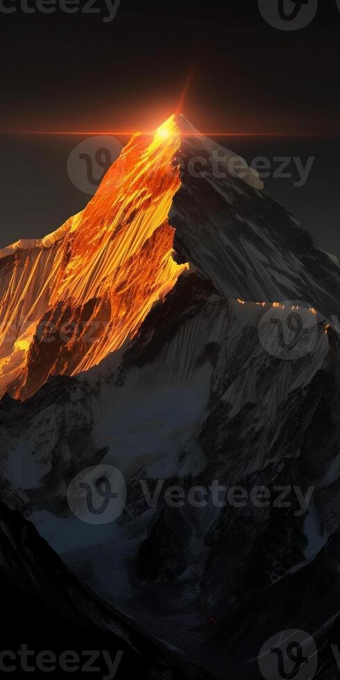 Himalaya wann das Sonne steigt an im Frühling, das Sonne ist golden orange. ai generativ foto