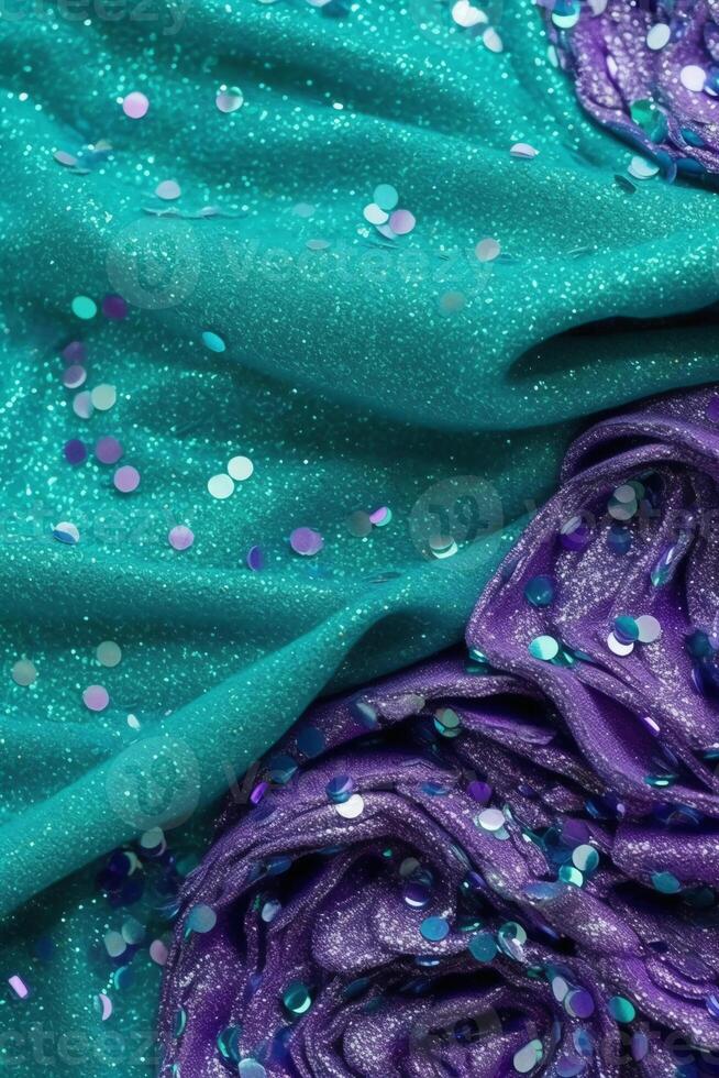 Teeny winzig Tüll funkelt glam Minze und Türkis hd Hintergrund, im das Stil von lila und Blau, beschwingt Wissenschaft, gegossen, dunkel Silber und blaugrün, psychedelisch. ai generativ foto