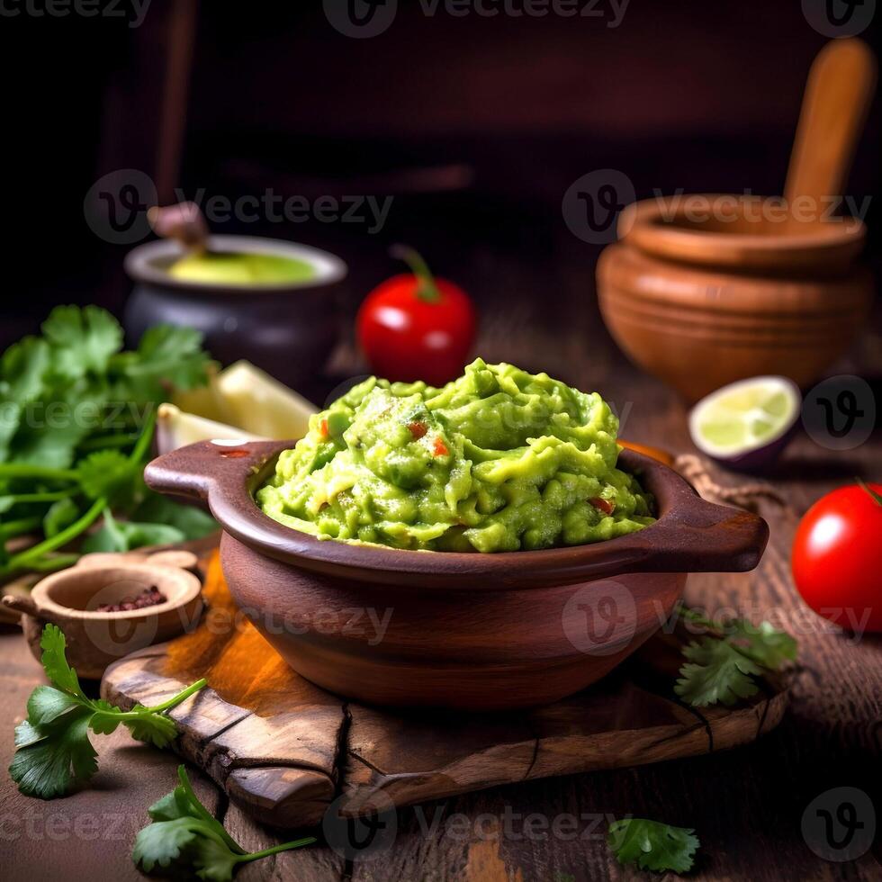 hausgemacht Avocado Guacamole Einfügen Nahaufnahme.ai generativ foto