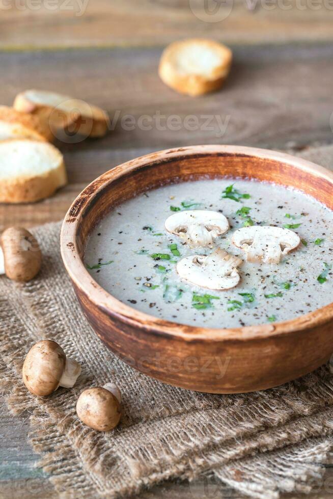 Portion von cremig Pilz Suppe foto