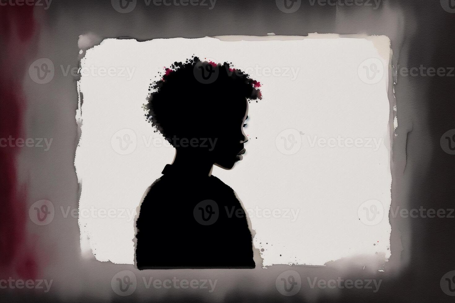 schwarz Geschichte Monat. ein Illustration von ein wenig schwarz Junge. Silhouette. Aquarell malen. generativ ai foto