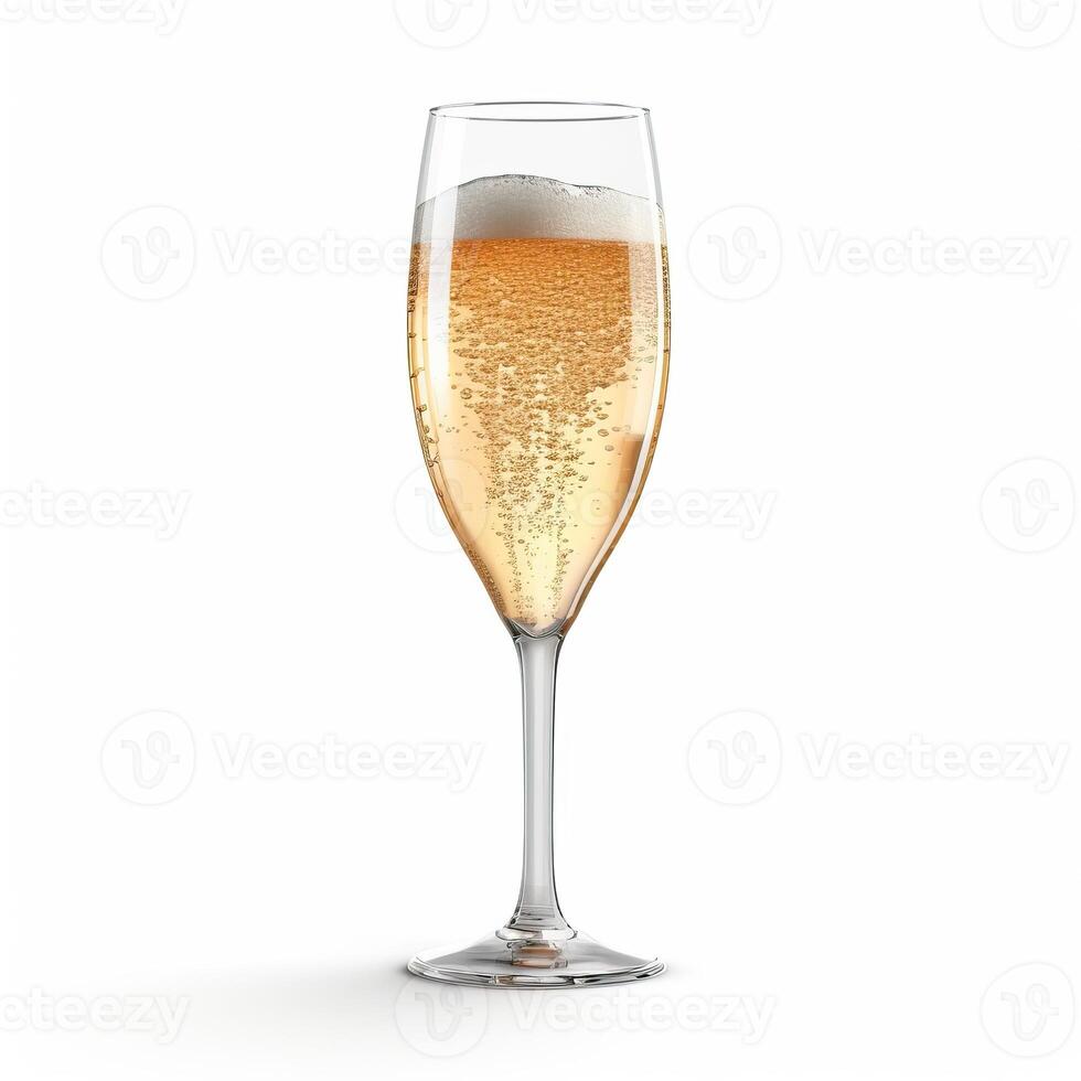 funkelnd Wein auf ein Weiß Hintergrund. alkoholisch trinken, Glas von Champagner. Platz zum Text. ai generiert. foto