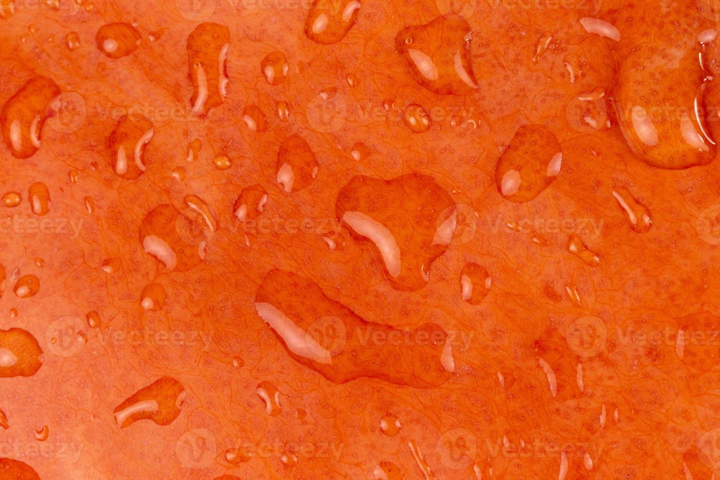Nahaufnahme abstrakter strukturierter Hintergrund eines nassen orange Kürbises foto
