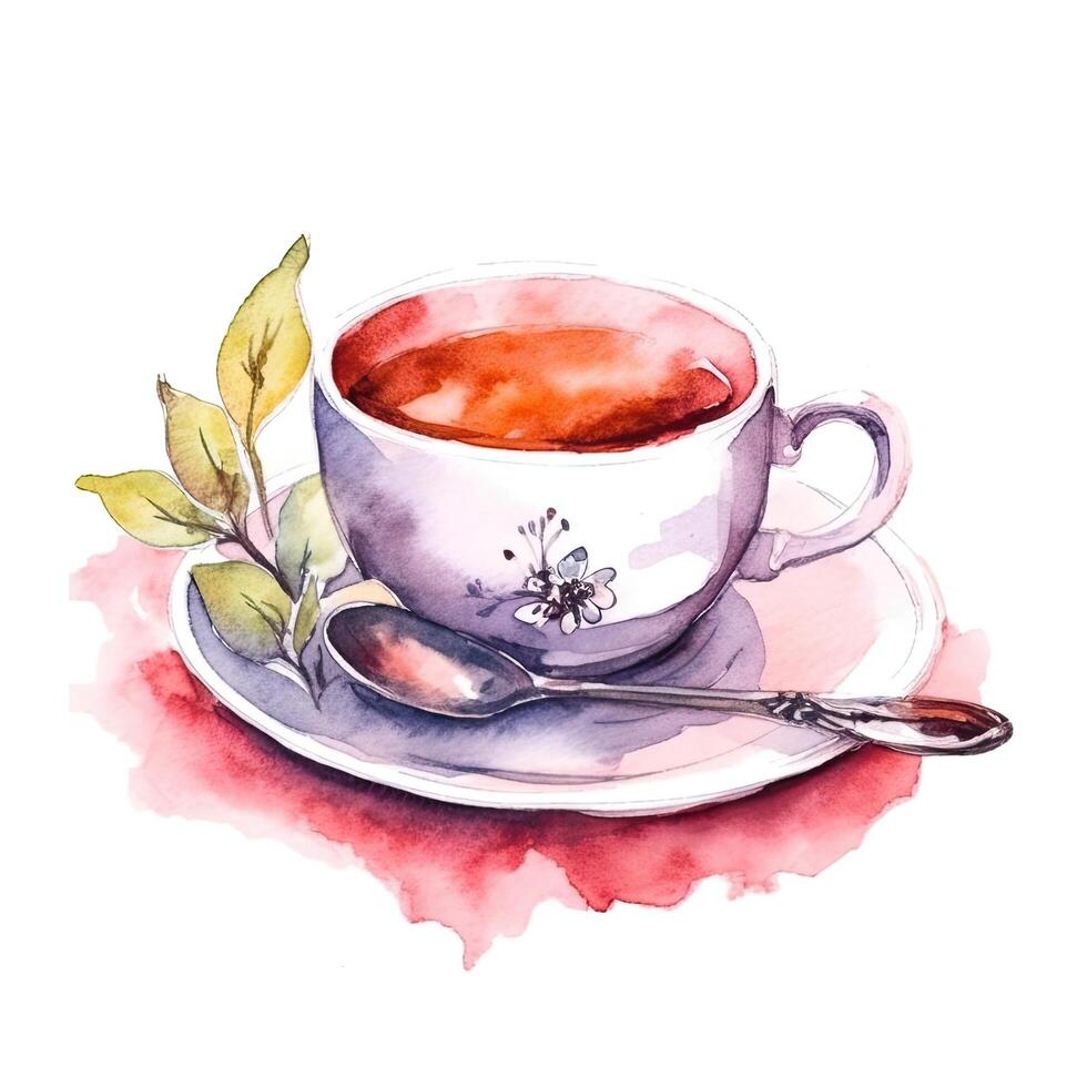 Aquarell gemalt Tee Tasse. Illustration ai generativ foto