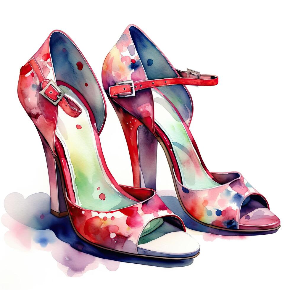 Aquarell Mode Schuhe. Illustration ai generativ foto