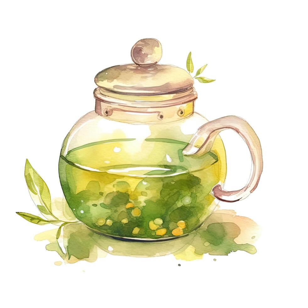 Aquarell Grün Tee. Illustration ai generativ foto