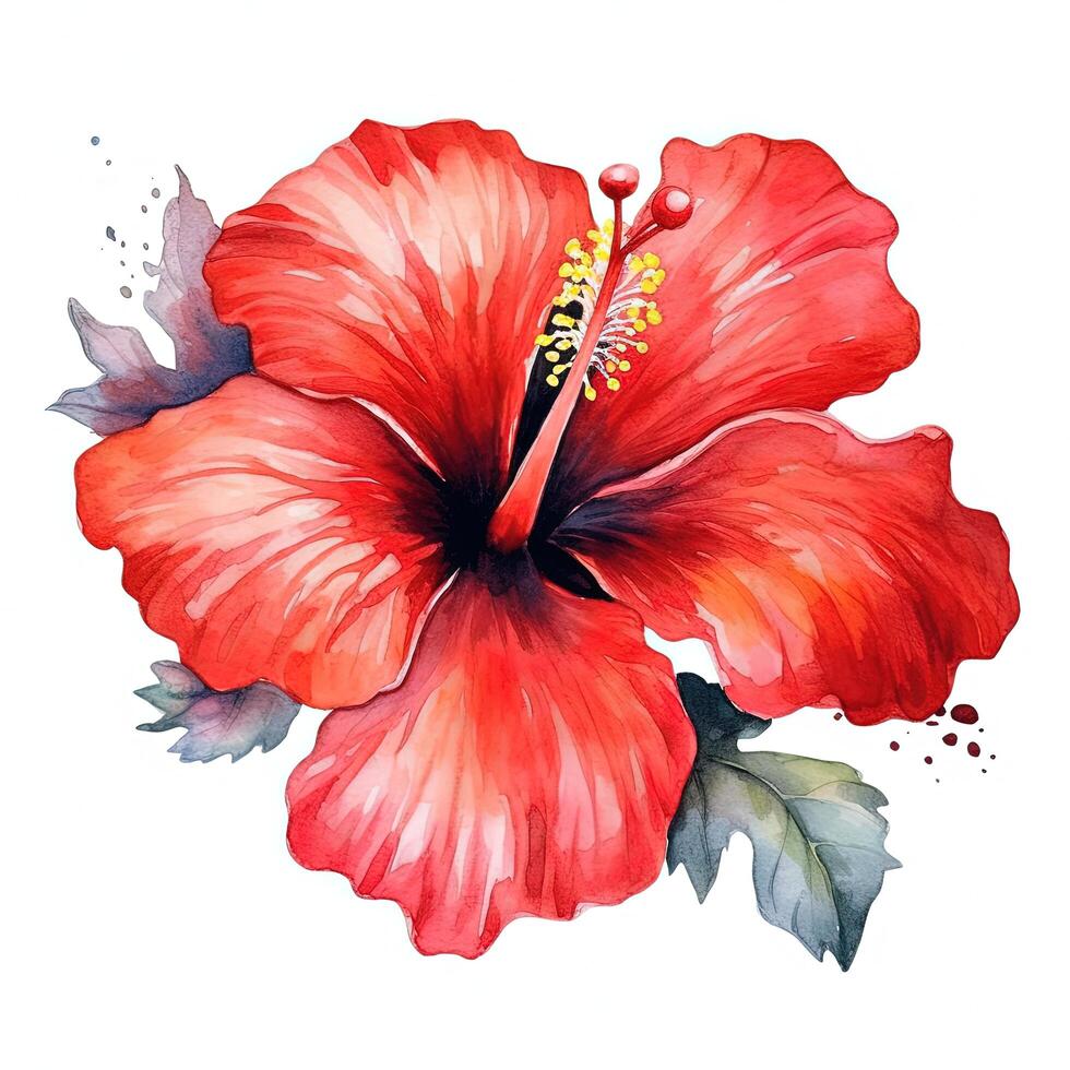 rot Hibiskus Blume Aquarell. Illustration ai generativ foto