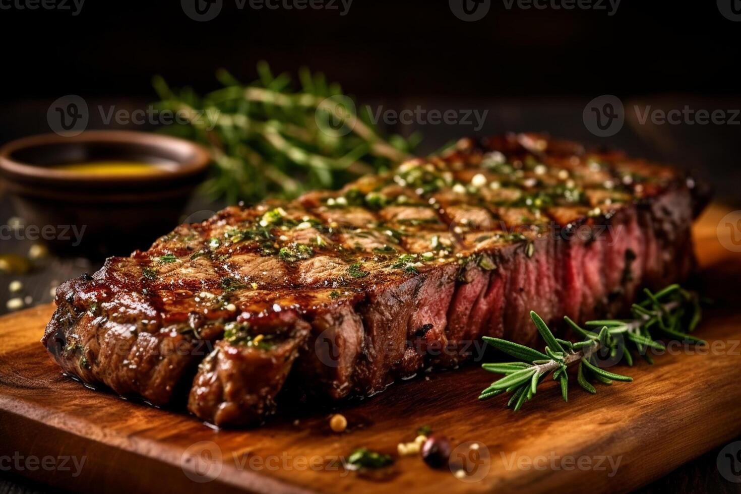 saftig gegrillt Steak gewürzt mit Butter und Gewürze. ai generativ foto