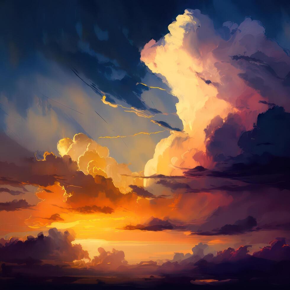 Sonnenaufgang Wolken Himmel Aquarell ai generiert foto