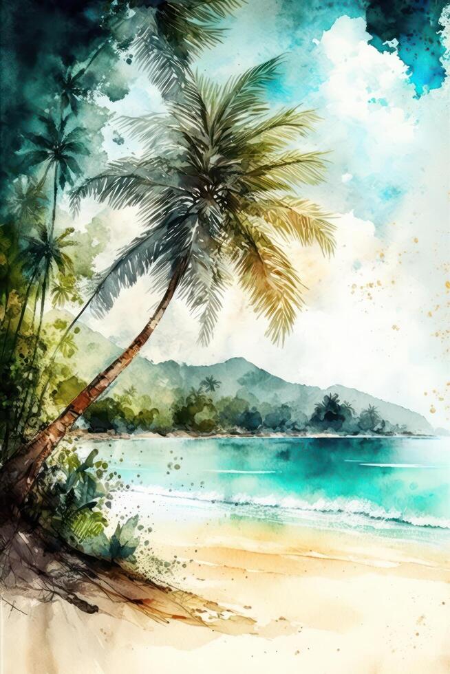 Aquarell tropisch Strand ai generiert foto