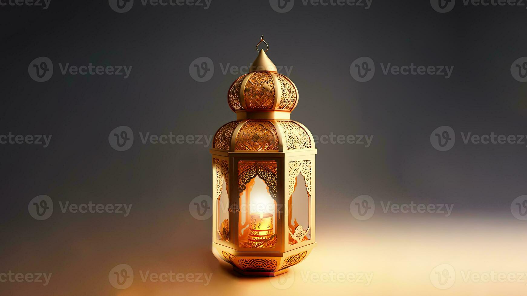 realistisch beleuchtet Arabisch Laterne auf Hintergrund. islamisch religiös Konzept. 3d machen. foto