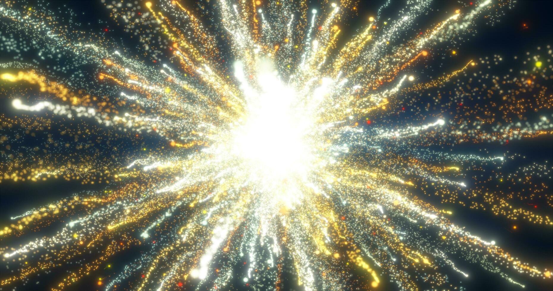 abstrakt glühend Energie Explosion Wirbelwind Feuerwerk von Gelb Gold Linien und Magie Partikel abstrakt Hintergrund foto