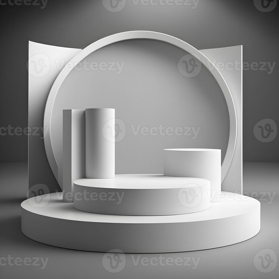 3d machen leeren Raum Weiß Podium. Podium zum Produkt schießen. ai generativ Illustration. foto